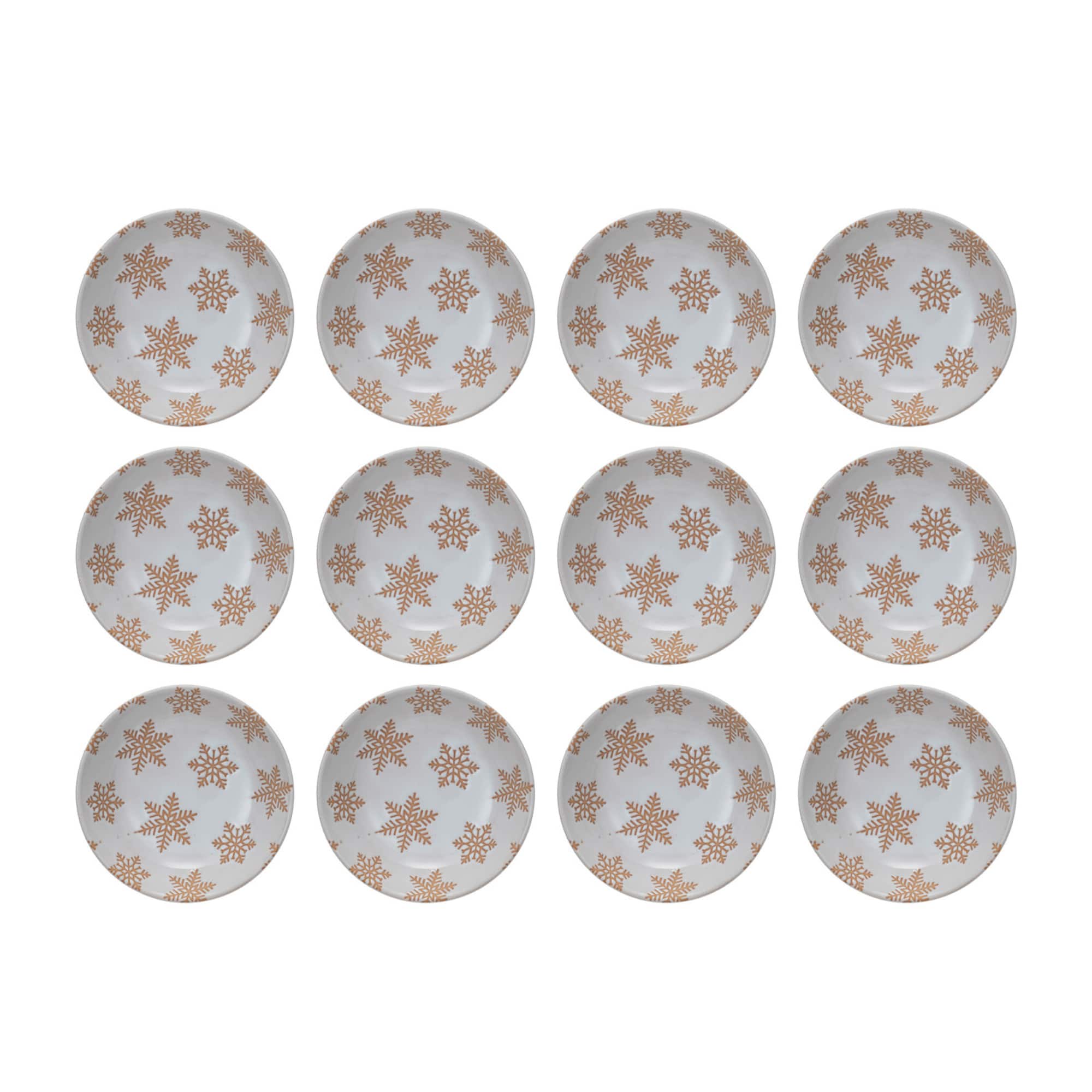 Hello Honey® 6" White & Orange Stoneware Snowflake Dinnerware Bowls, 12ct.